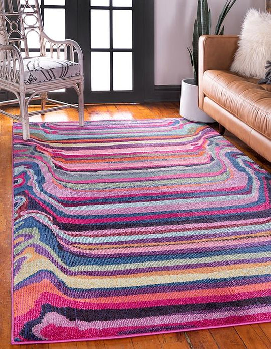 area rug modern abstract multi-color living room