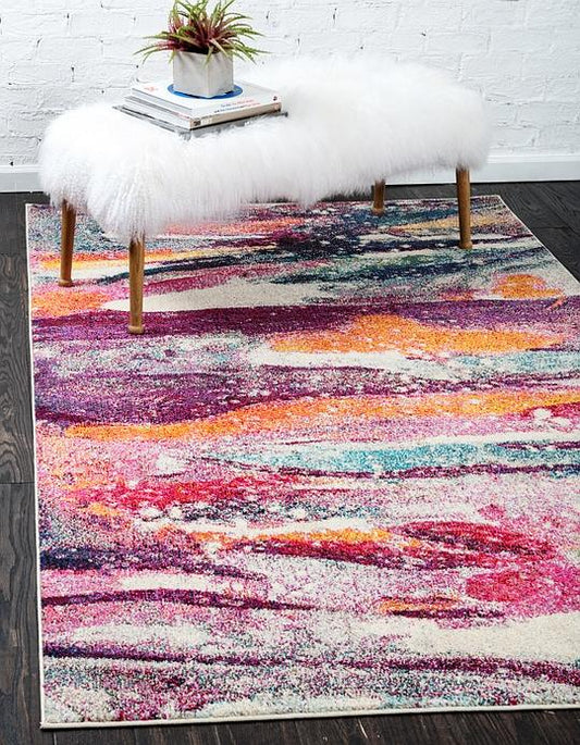 area rug modern faded multi-color living room