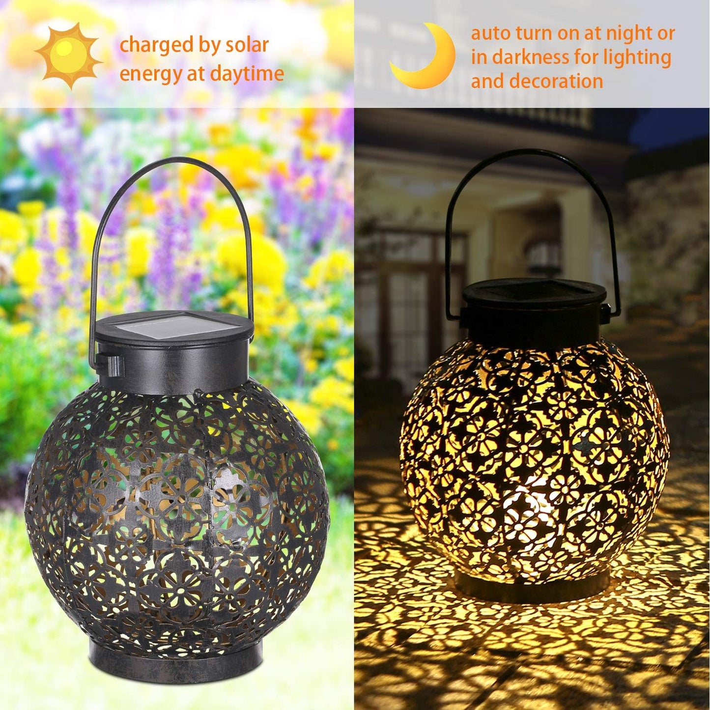 Solar Garden Lantern Vintage Metal Waterproof Outdoor