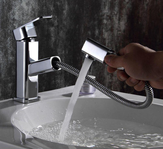 bathroom faucet modern square pull-out chrome