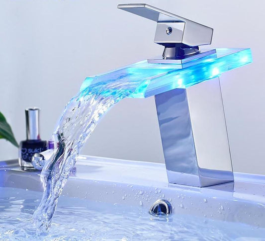 bathroom faucet brass led temp color changing modern