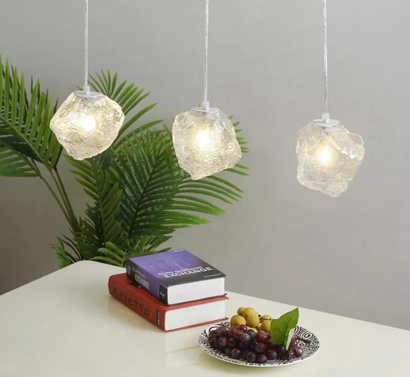 Glass Stone Pendant Hanging Lamp, Warm Ambient Light for Living Room Dining