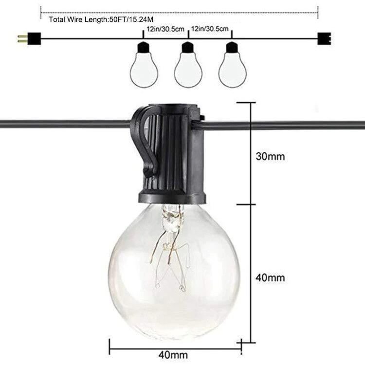 Weatherproof Connectable G40 String Lights, LED Bulbs for Patio Backyard
