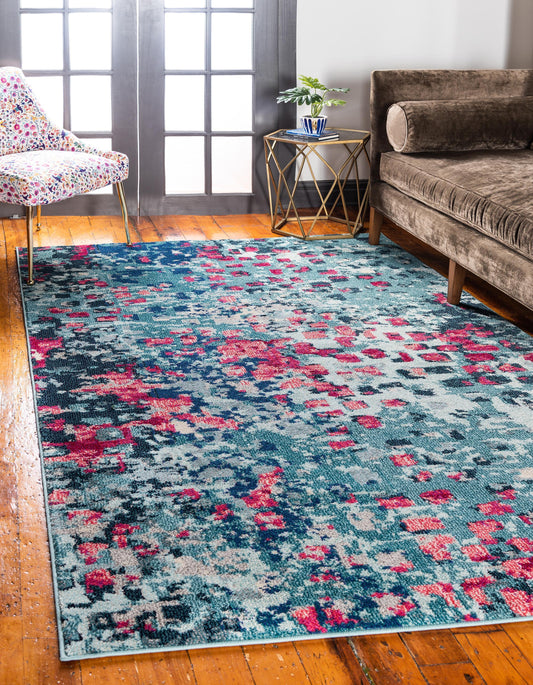 area rug modern abstract pattern multi-color living room