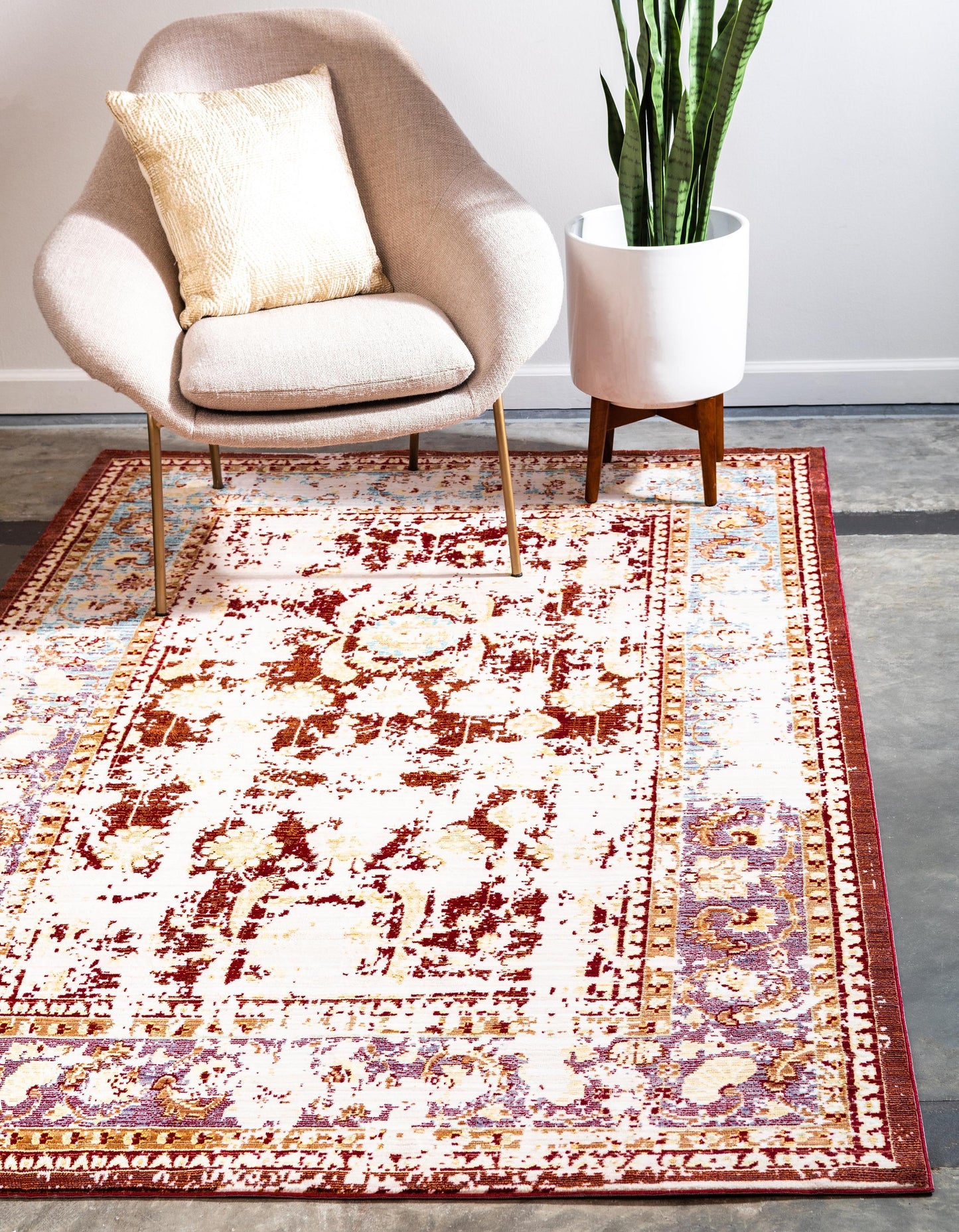 area rug vintage faded style living room decor