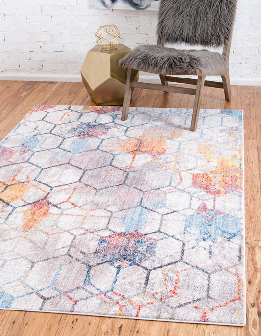 area rug modern hexagon multi-color pattern