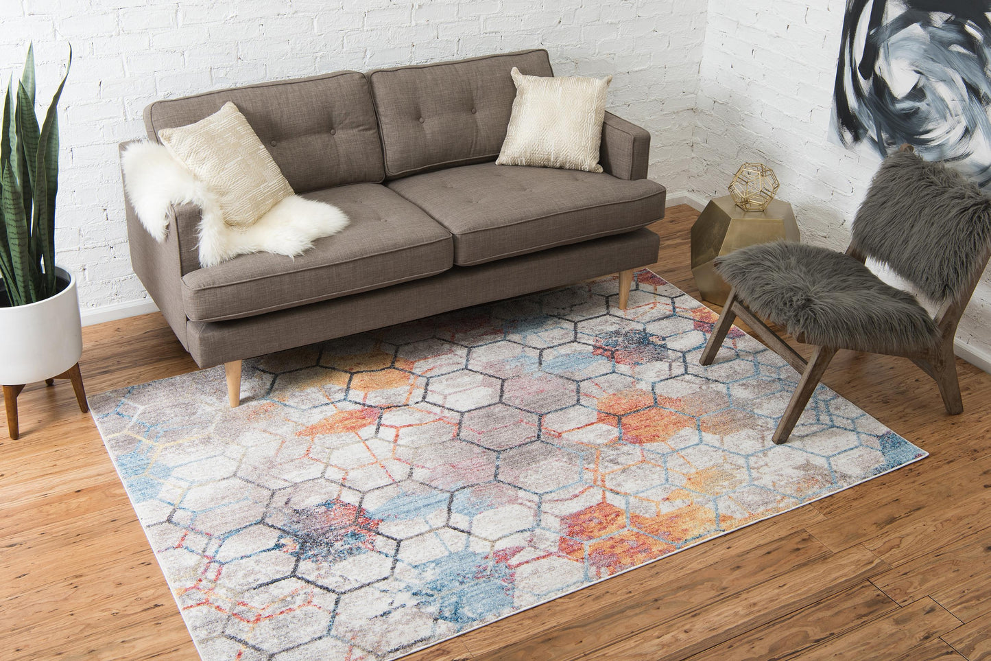 Area Rug – Modern, Hexagon Pattern Color Blend