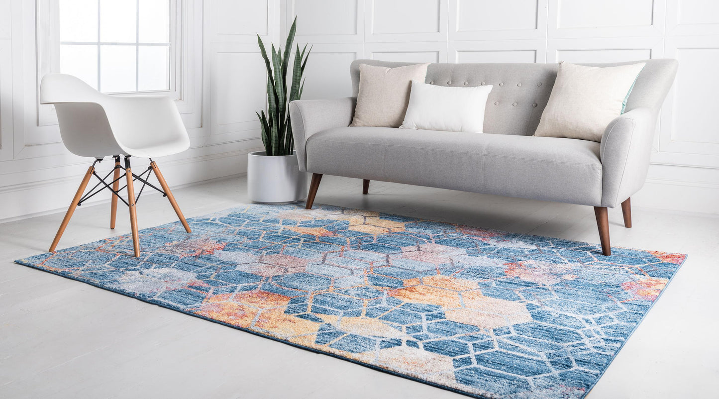 Area Rug – Modern, Hexagon Pattern Color Blend