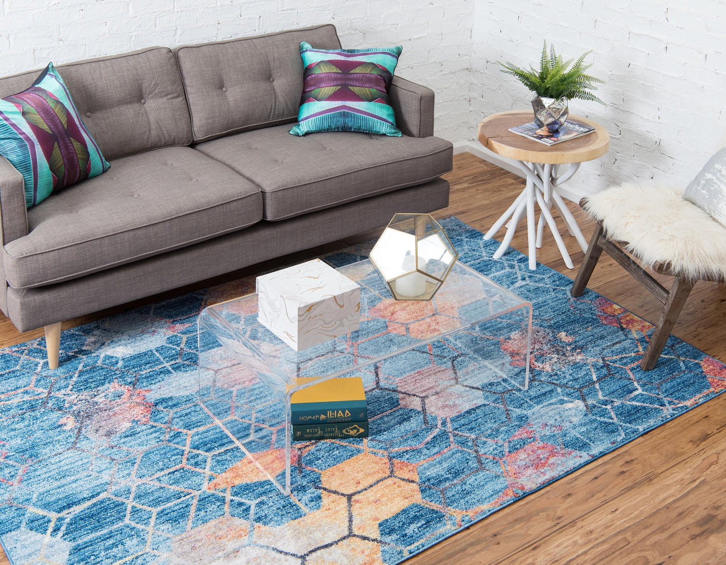 Area Rug – Modern, Hexagon Pattern Color Blend
