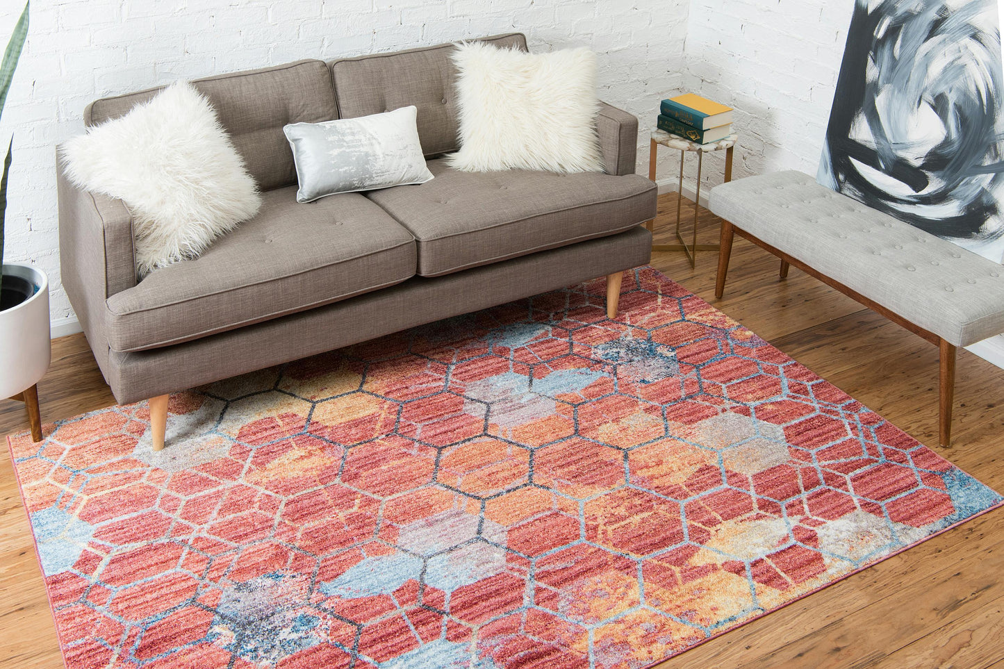Area Rug – Modern, Hexagon Pattern Color Blend