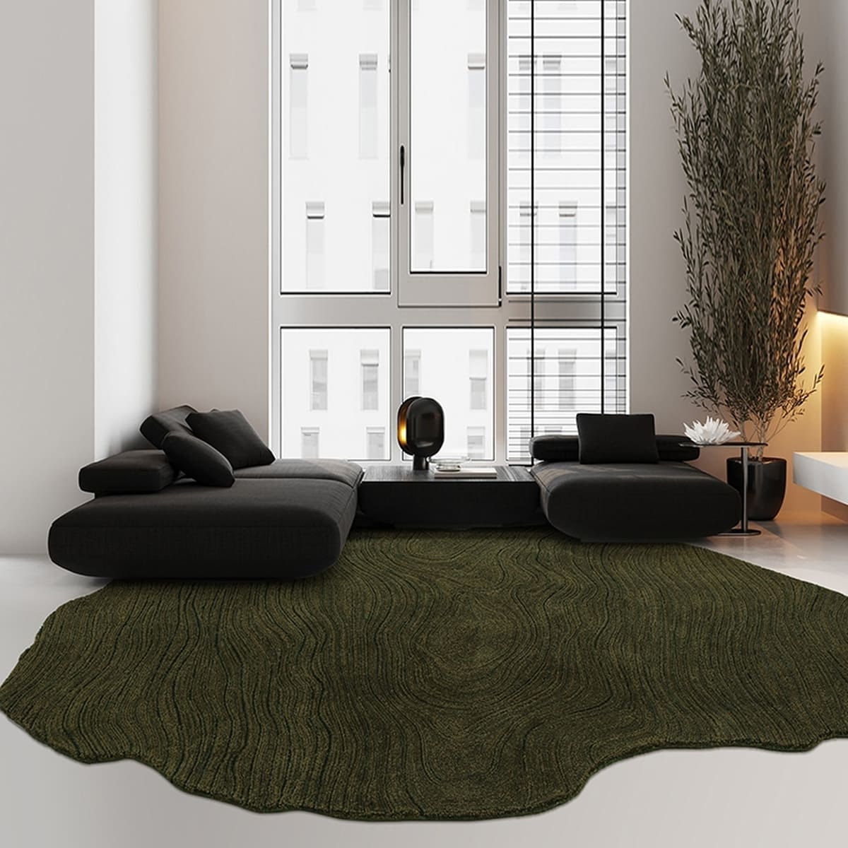 Area Rug - Bohemian, Abstract – Sculptural Dark Green Floor