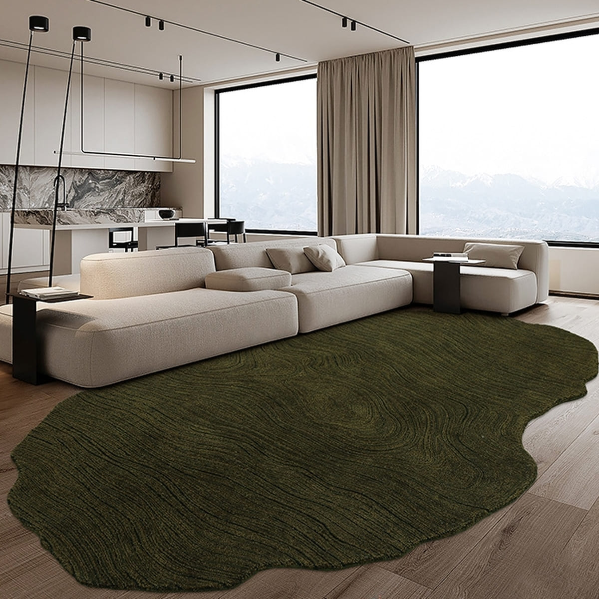 Area Rug - Bohemian, Abstract – Sculptural Dark Green Floor