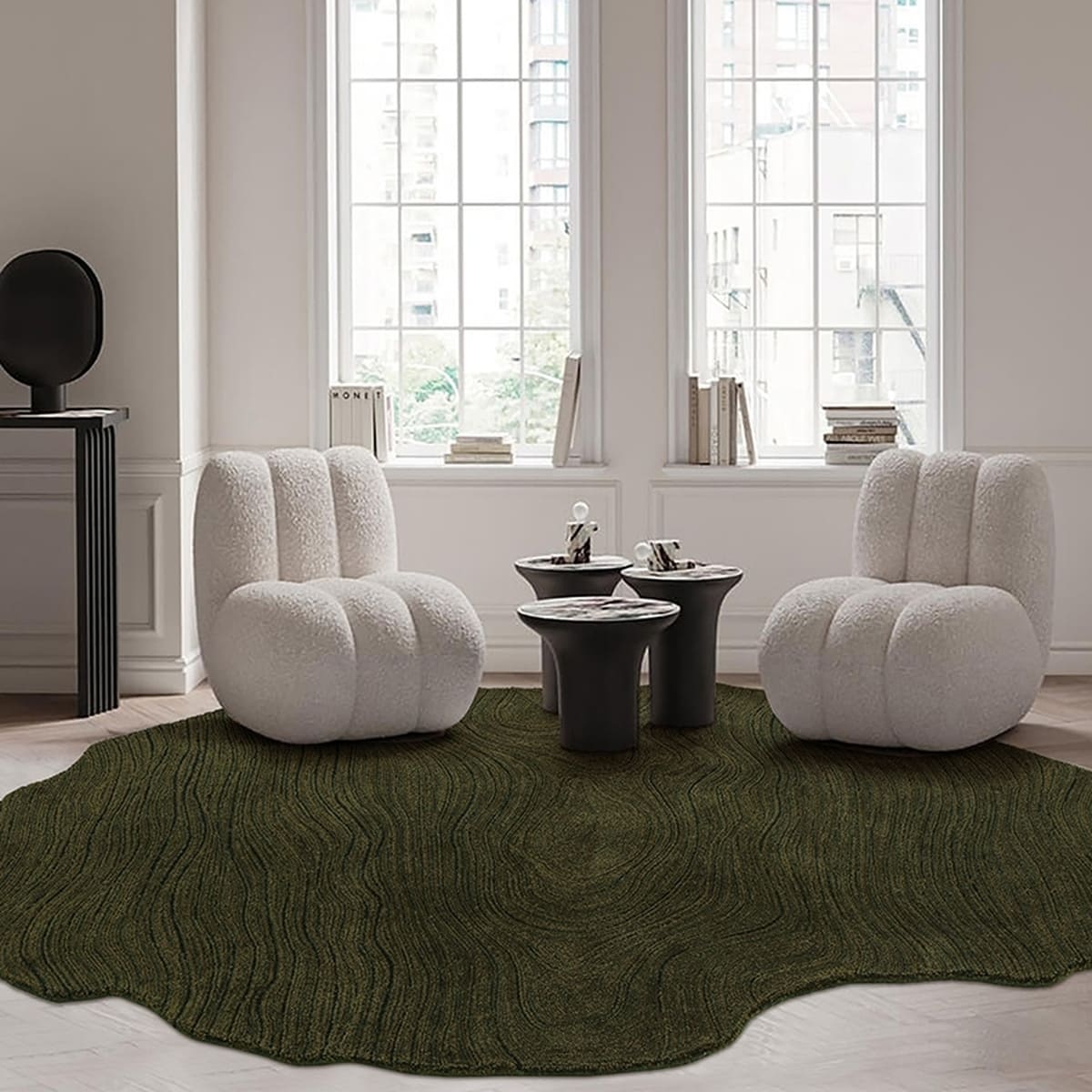 Area Rug - Bohemian, Abstract – Sculptural Dark Green Floor