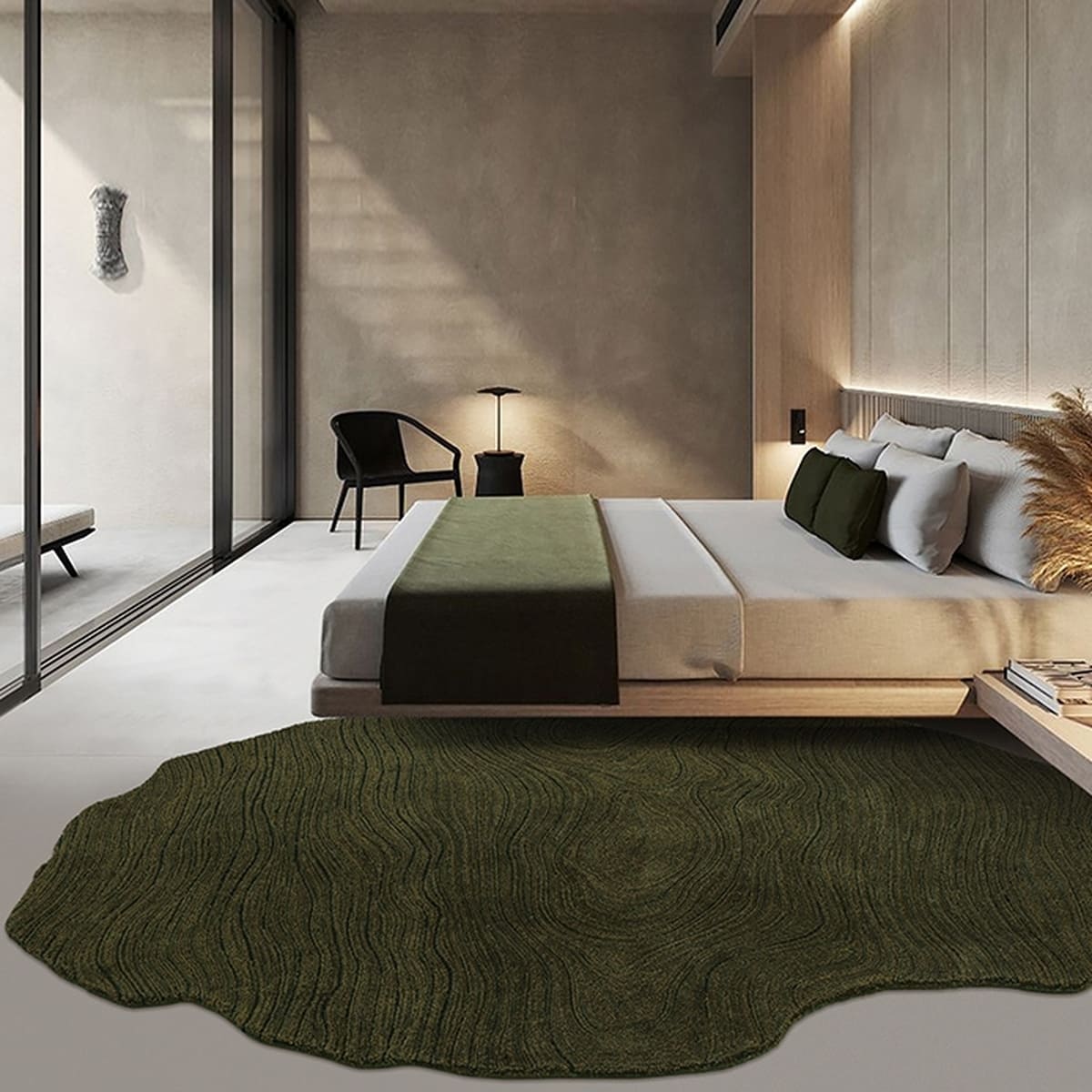 Area Rug - Bohemian, Abstract – Sculptural Dark Green Floor