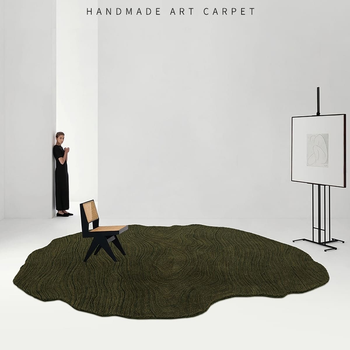 Area Rug - Bohemian, Abstract – Sculptural Dark Green Floor