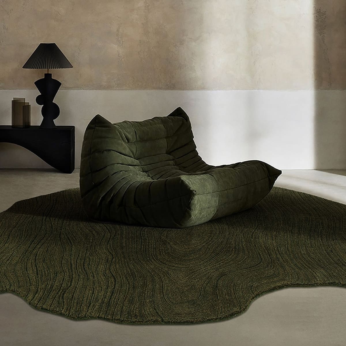 Area Rug - Bohemian, Abstract – Sculptural Dark Green Floor