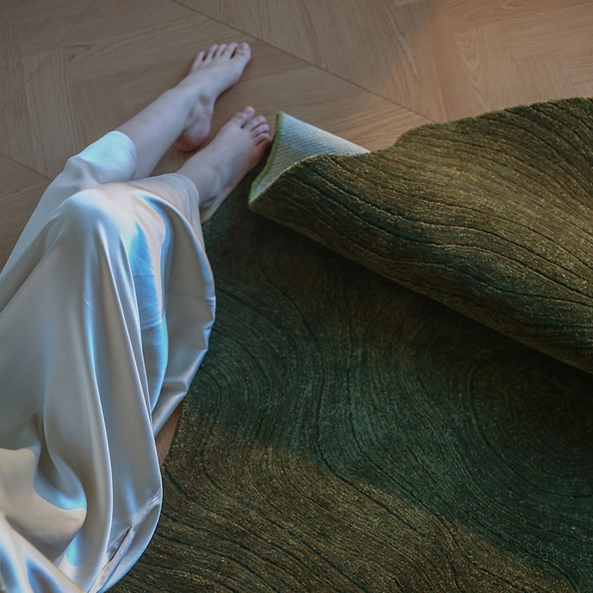 Area Rug - Bohemian, Abstract – Sculptural Dark Green Floor