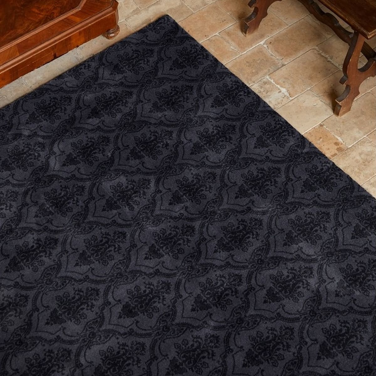 Area Rug - Bohemian, Black – Vintage Damask Pattern
