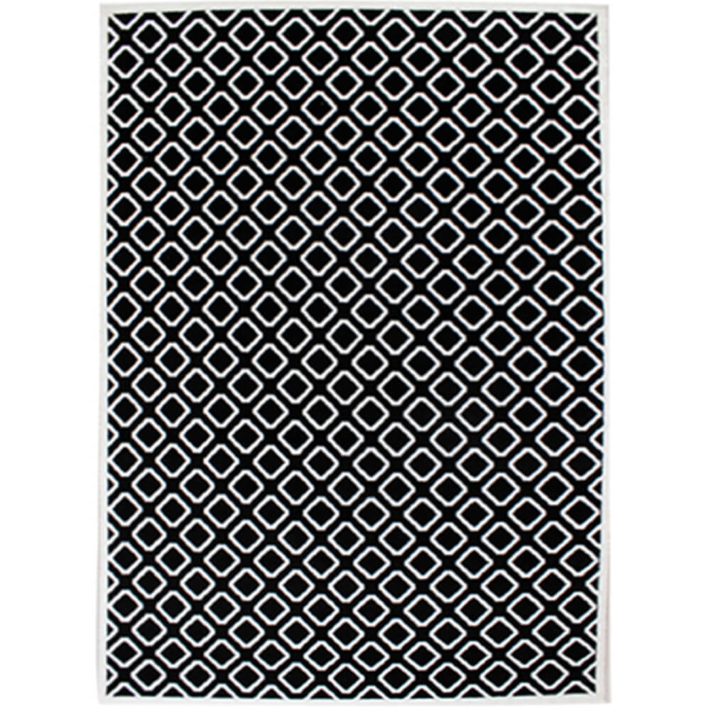 Area Rug - Bohemian, Black Rhombus Geometric White Square