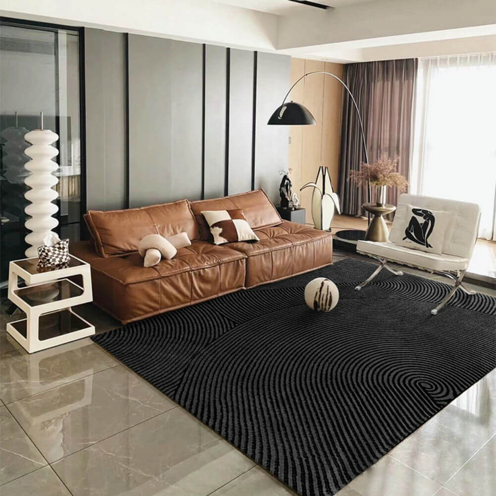 Area Rug - Bohemian, Black Modern Geometric Art Design Dark