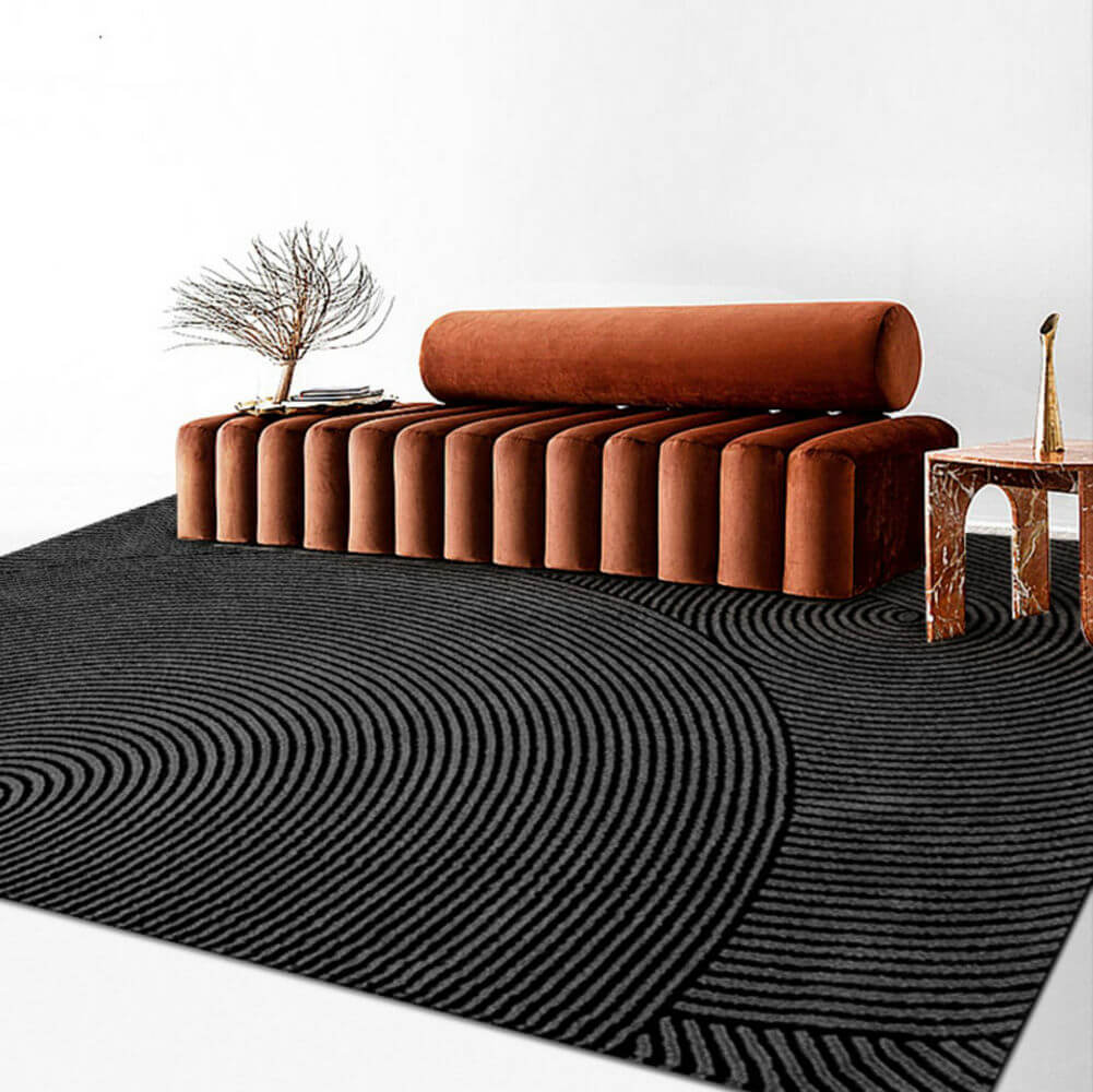 Area Rug - Bohemian, Black Modern Geometric Art Design Dark