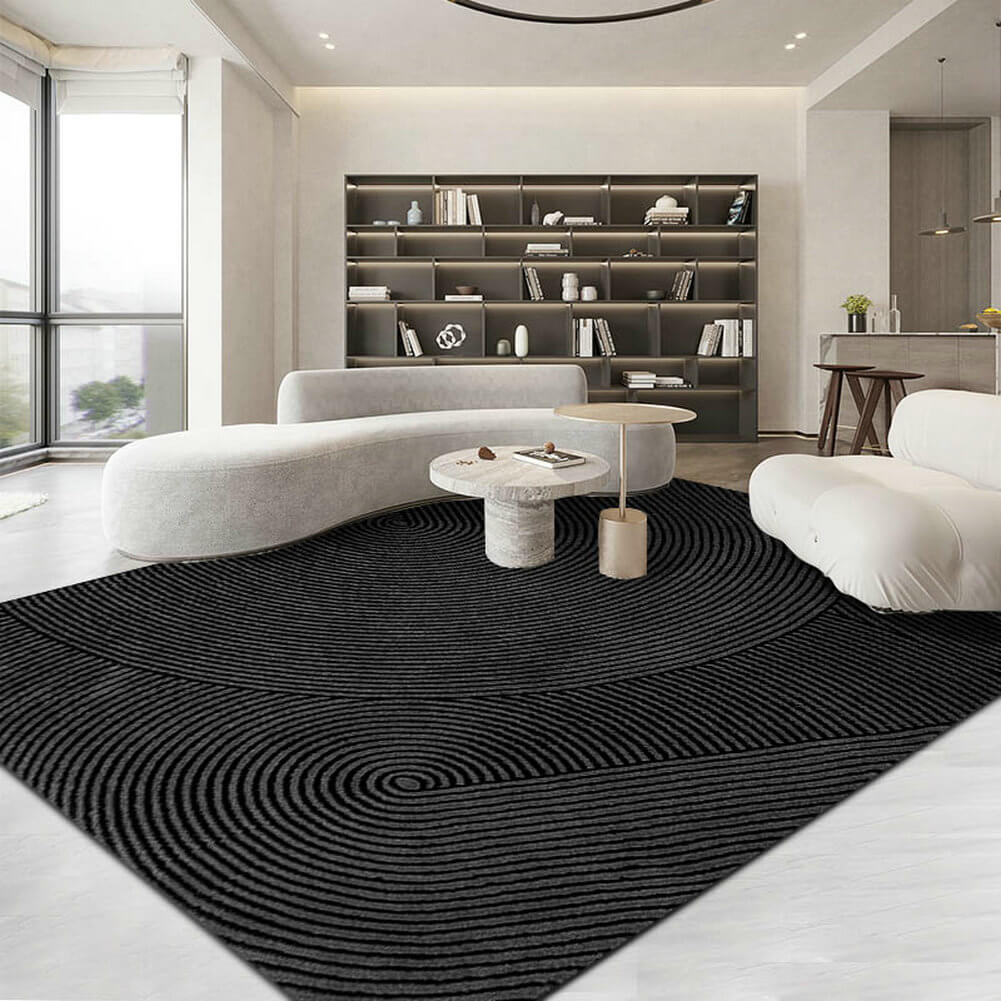 Area Rug - Bohemian, Black Modern Geometric Art Design Dark