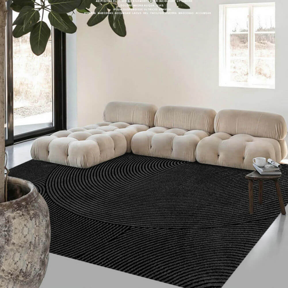 Area Rug - Bohemian, Black Modern Geometric Art Design Dark