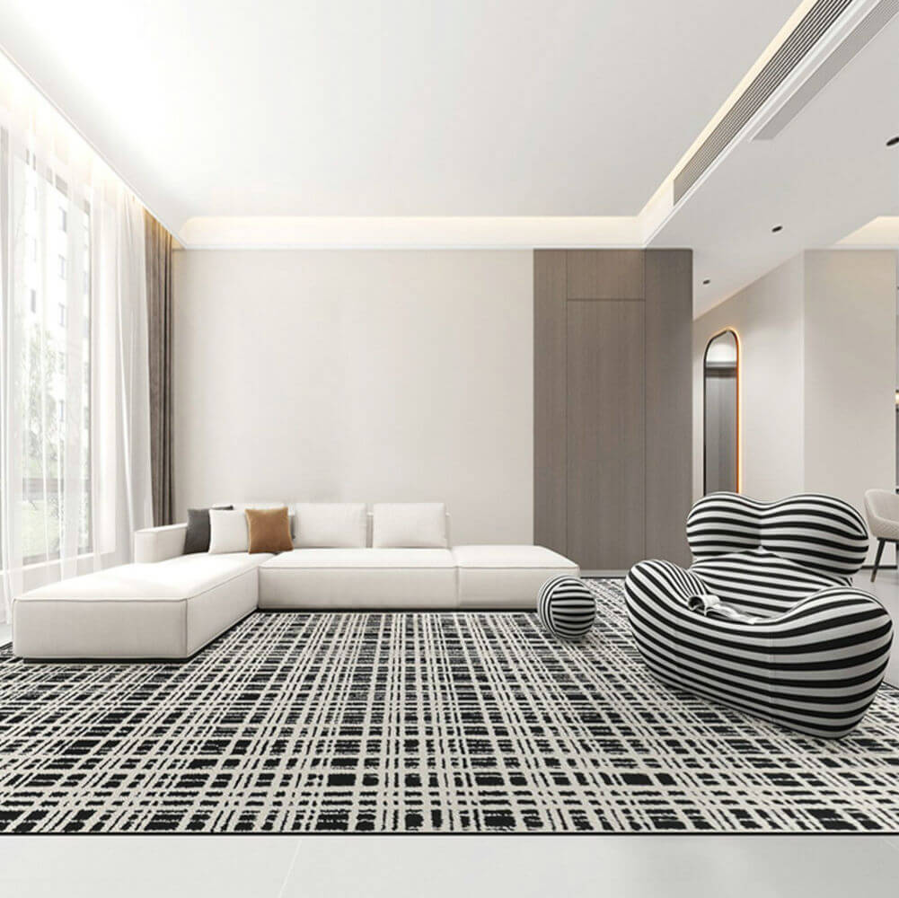 Area Rug - Bohemian, Black and White Geometric Large Modern