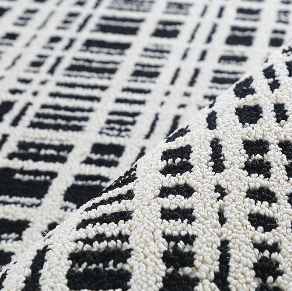 Area Rug - Bohemian, Black and White Geometric Large Modern