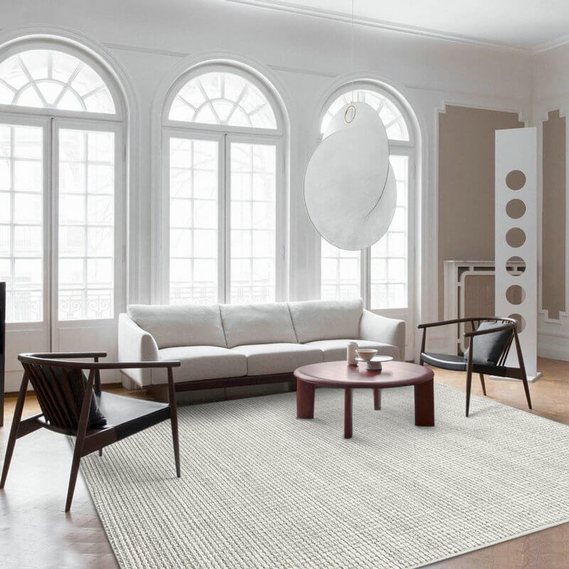 Area Rug - Bohemian, Braided Wool Light Grey Loop Pile