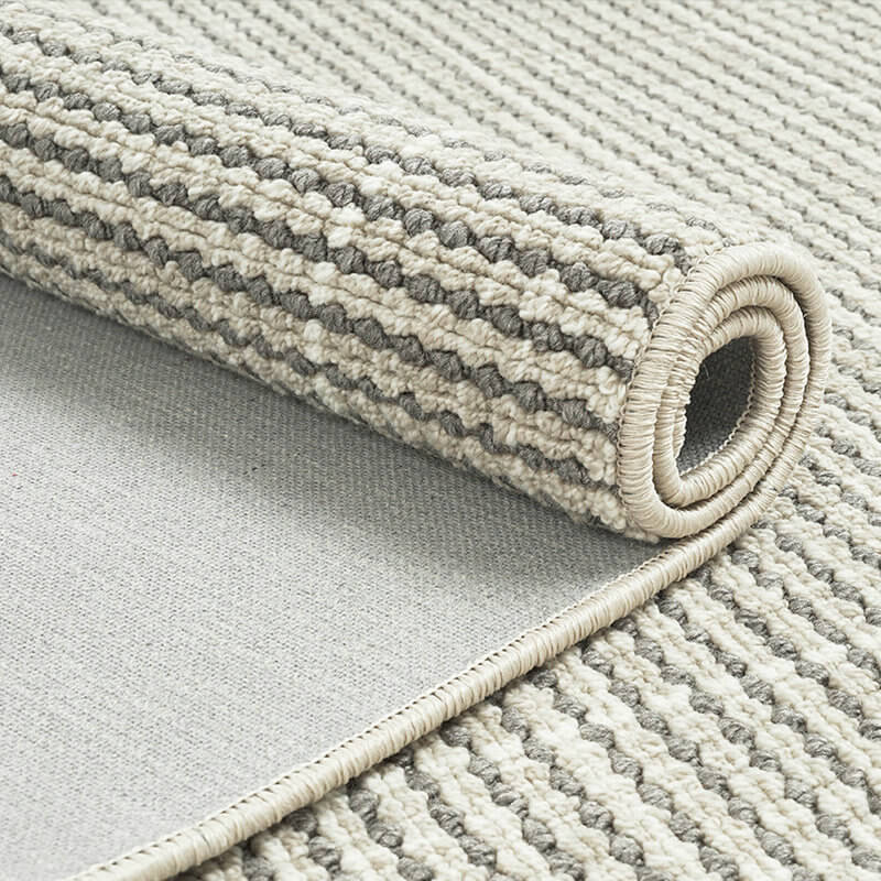 Area Rug - Bohemian, Braided Wool Light Grey Loop Pile