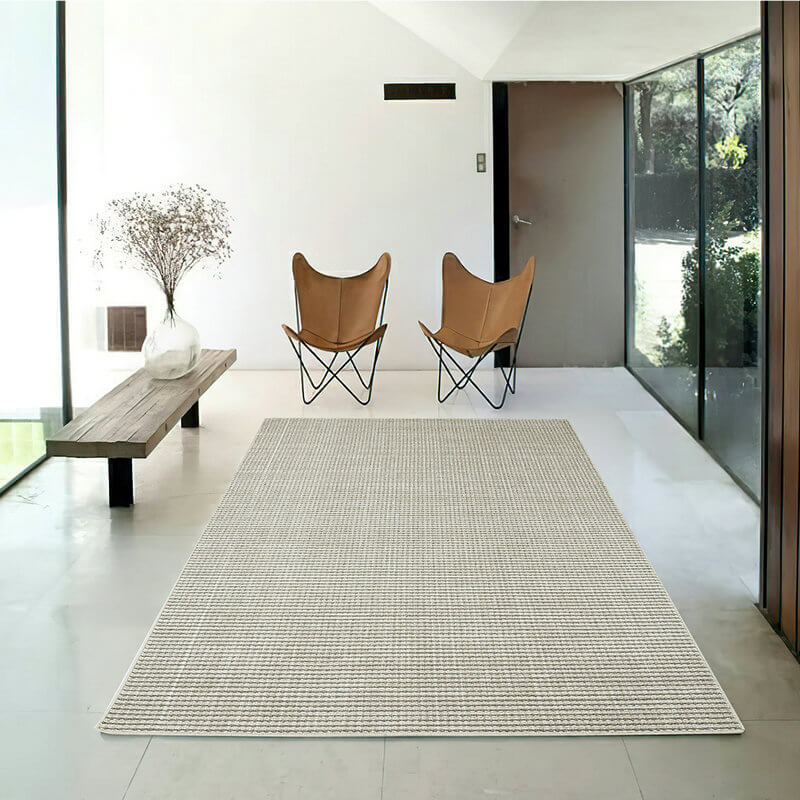 Area Rug - Bohemian, Braided Wool Light Grey Loop Pile