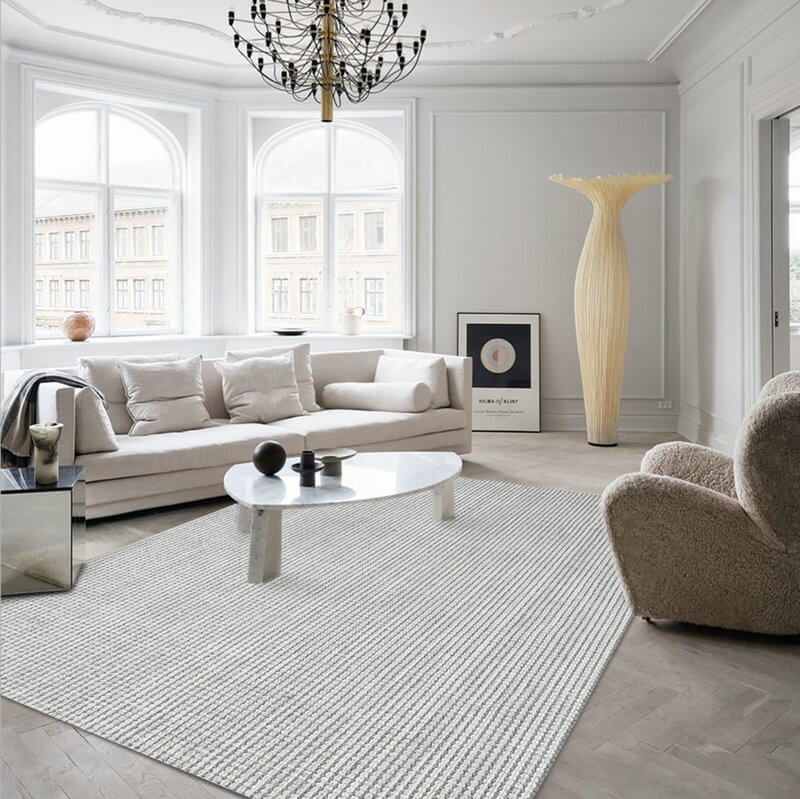 Area Rug - Bohemian, Braided Wool Light Grey Loop Pile