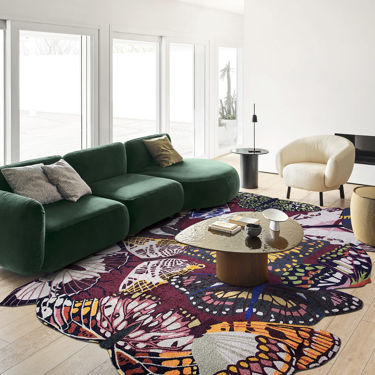 Area Rug - Bohemian, Butterfly Colorful Flying Animals