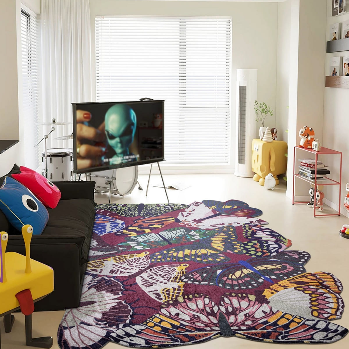 Area Rug - Bohemian, Butterfly Colorful Flying Animals