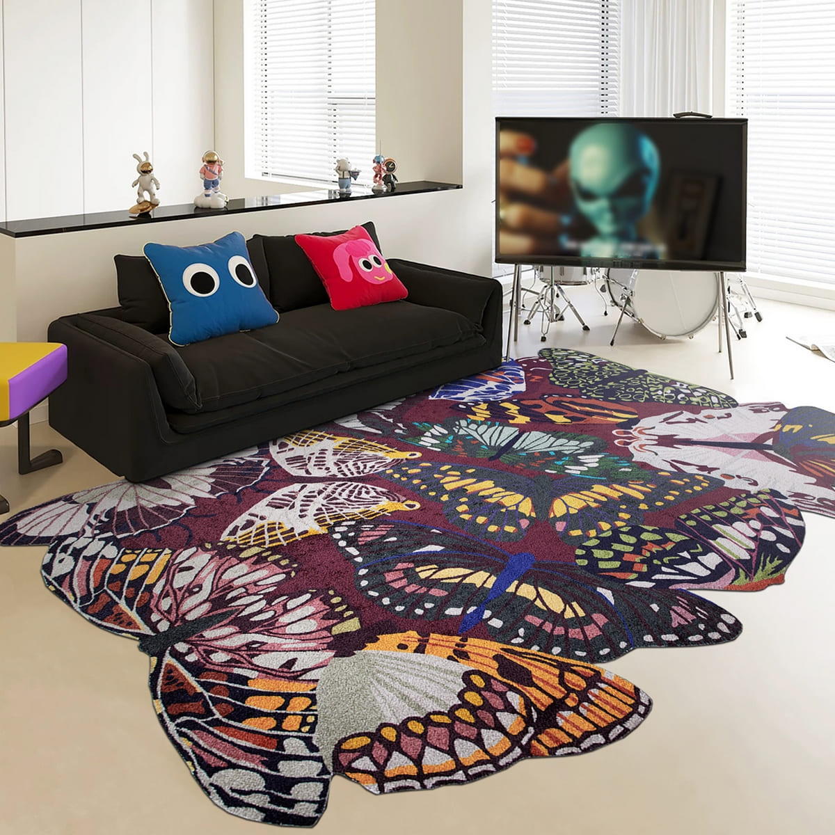 Area Rug - Bohemian, Butterfly Colorful Flying Animals