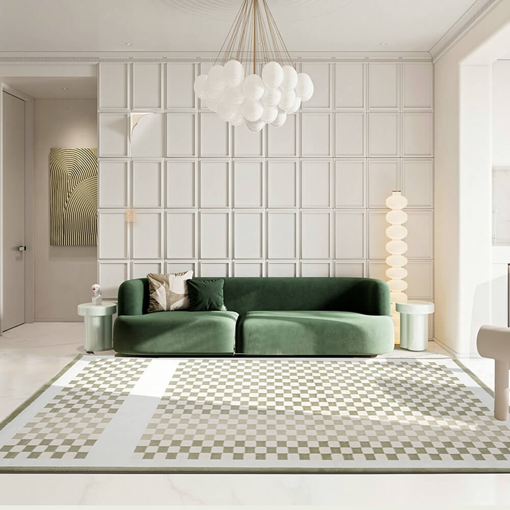 Area Rug - Bohemian, Checkerboard Area Unique Light Green