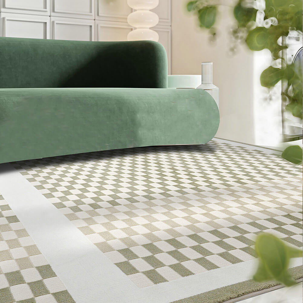 Area Rug - Bohemian, Checkerboard Area Unique Light Green