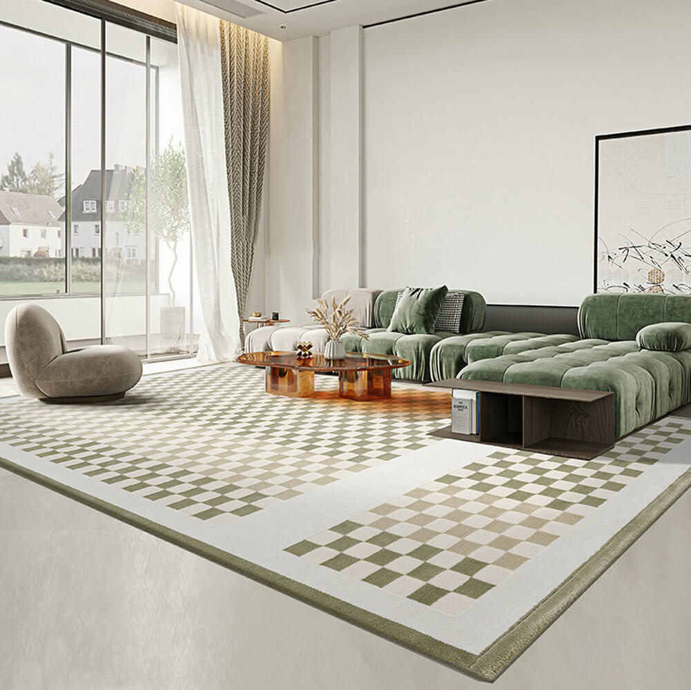 Area Rug - Bohemian, Checkerboard Area Unique Light Green