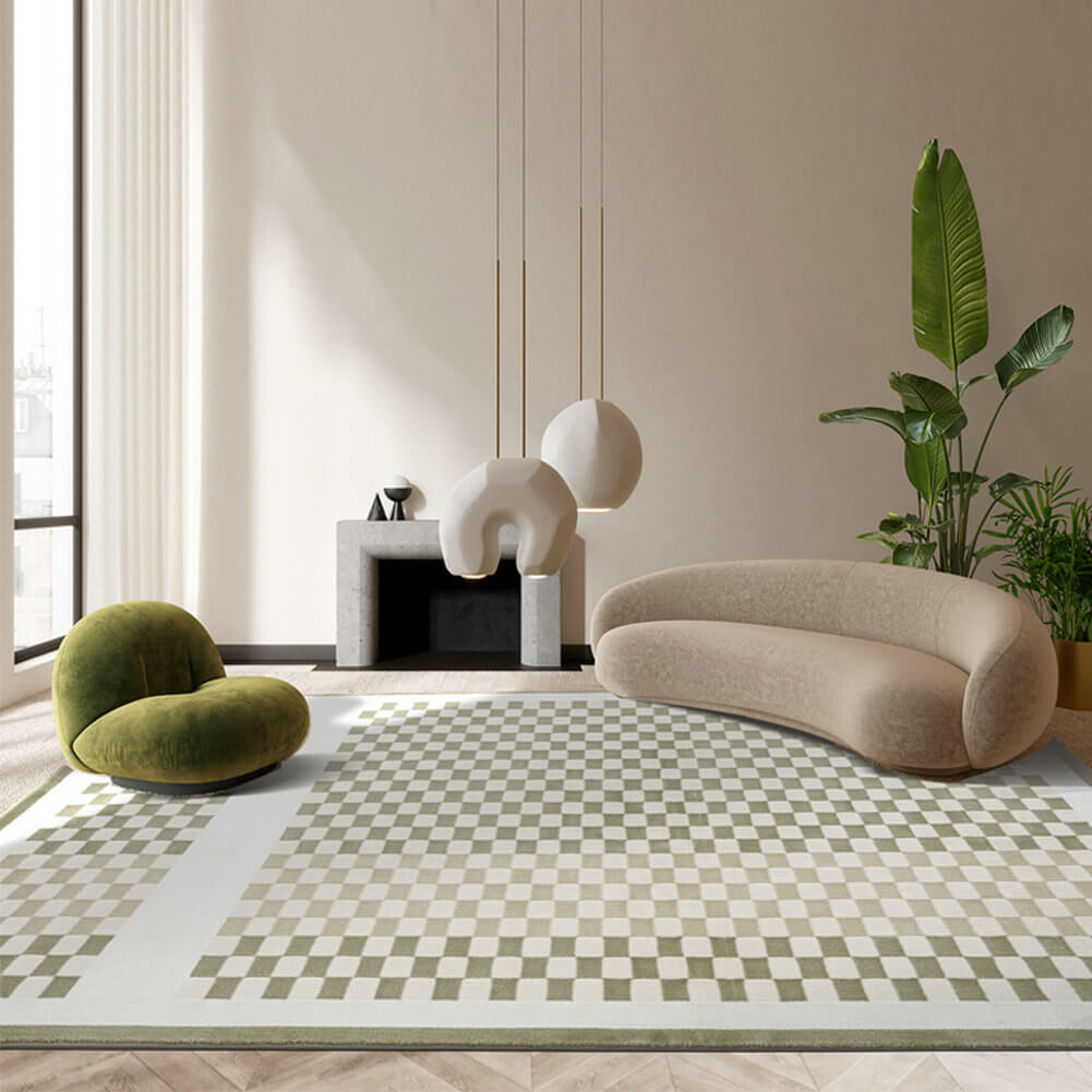 Area Rug - Bohemian, Checkerboard Area Unique Light Green