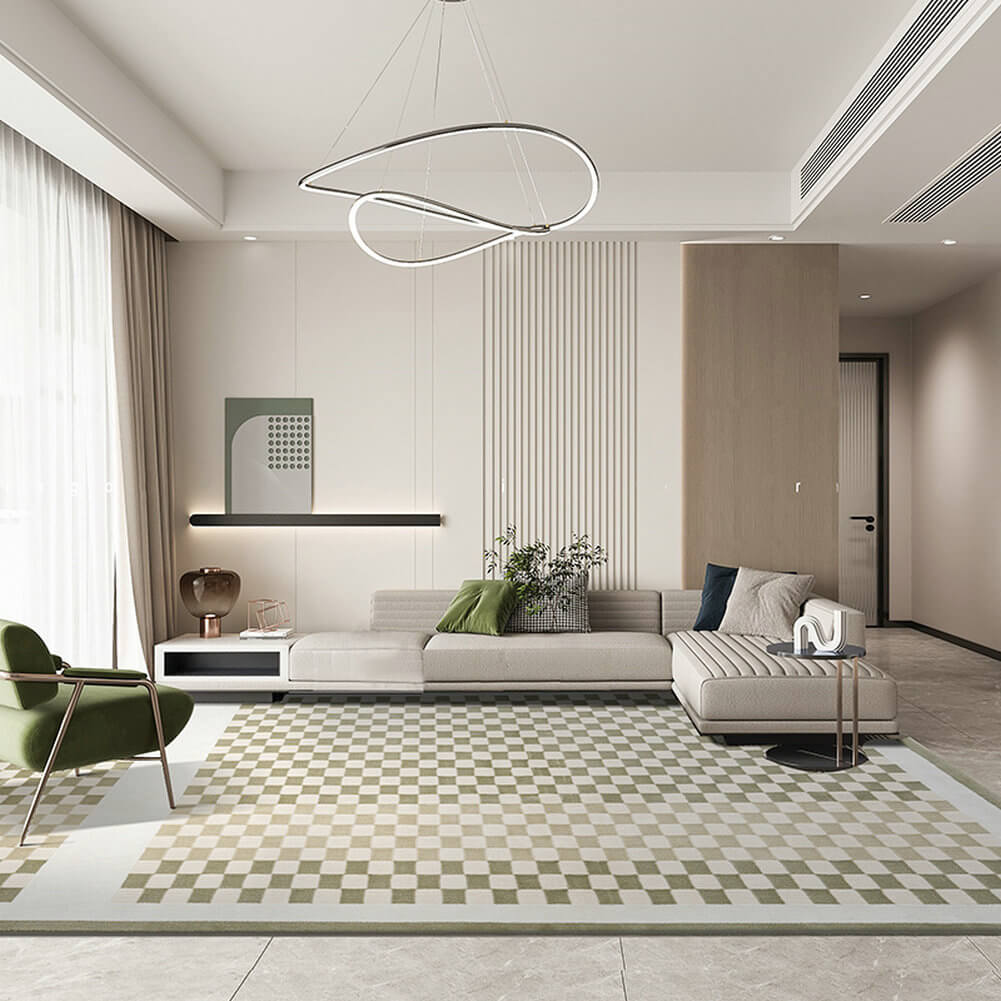Area Rug - Bohemian, Checkerboard Area Unique Light Green