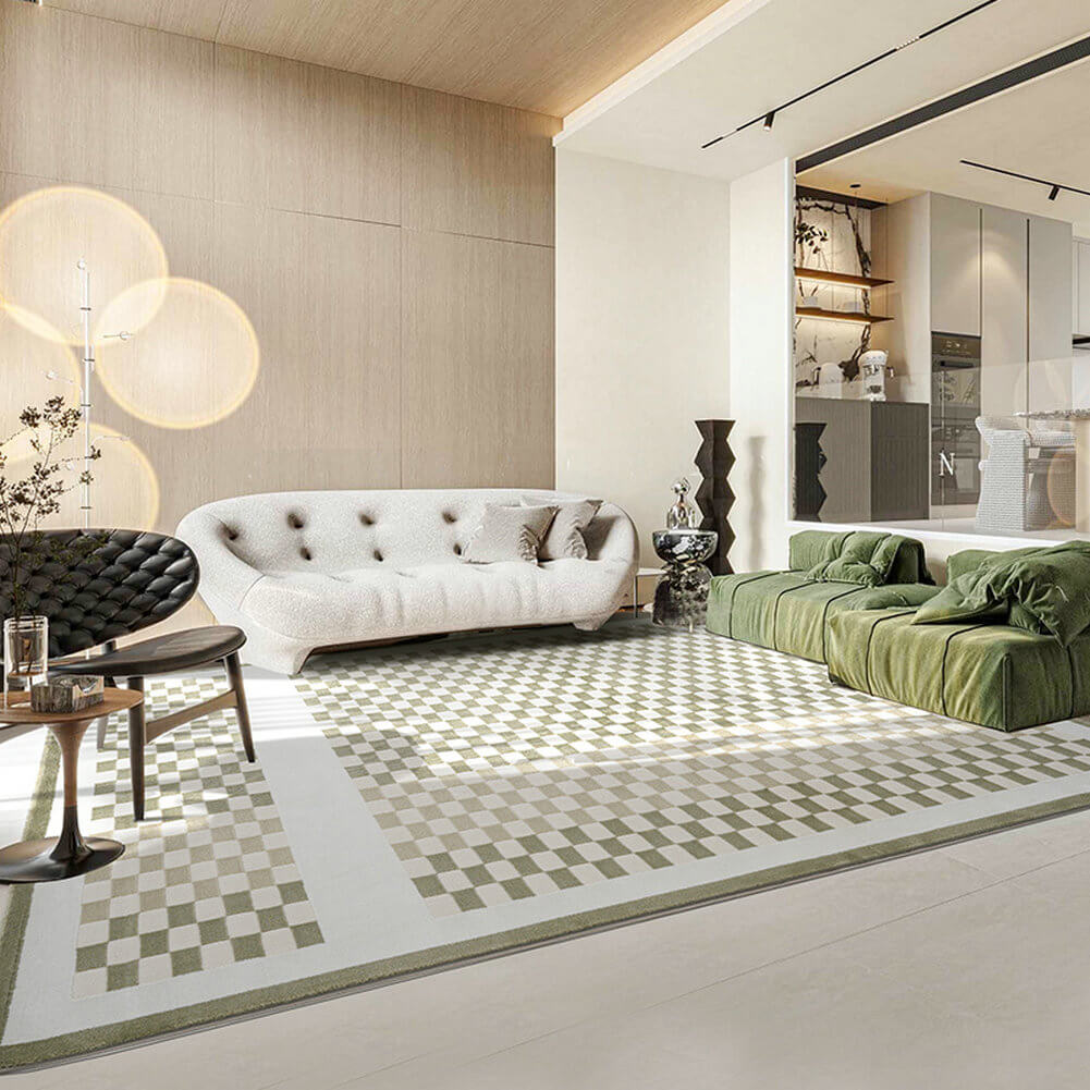 Area Rug - Bohemian, Checkerboard Area Unique Light Green
