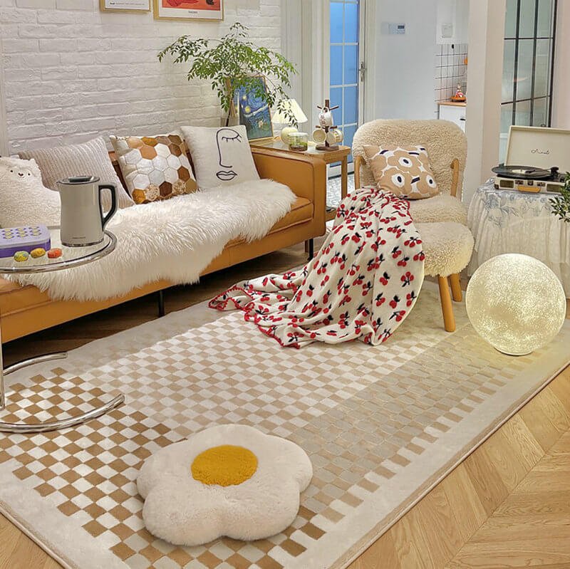 Area Rug - Bohemian, Checkered Unique Design Mixed Soft