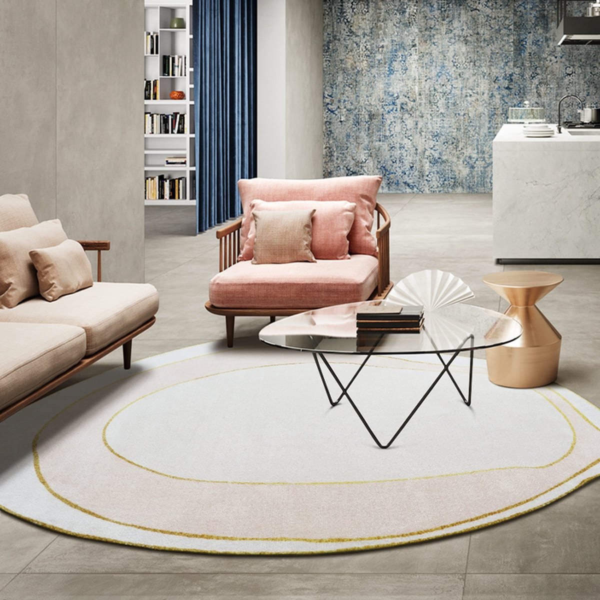Accent Rug Bohemian Abstract Gold Soft Living Room