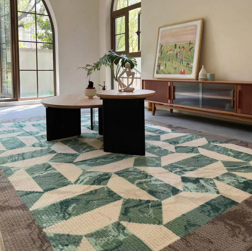 Area Rug - Bohemian, Emerald Green Unique Geometric Pattern
