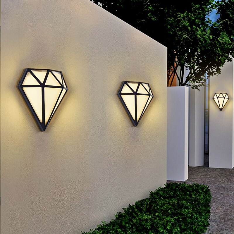 Outdoor Wall Light Modern Diamond Porch Waterproof LED