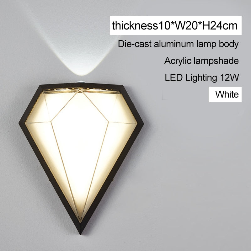 Outdoor Wall Light Modern Diamond Porch Waterproof LED