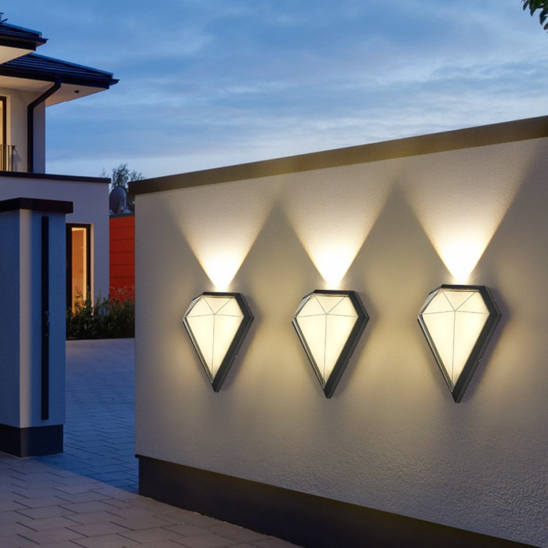 Outdoor Wall Light Modern Diamond Porch Waterproof LED