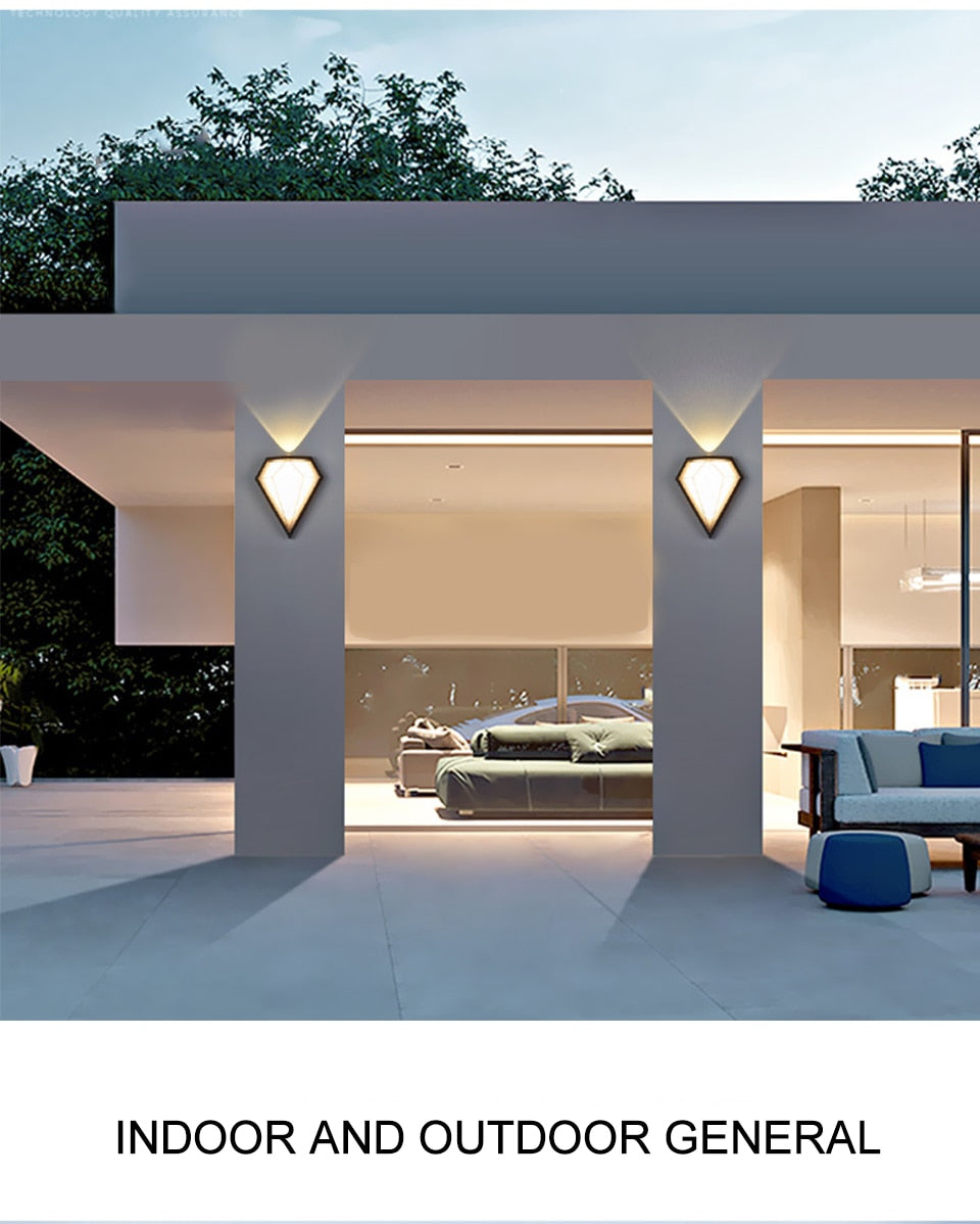 Outdoor Wall Light Modern Diamond Porch Waterproof LED
