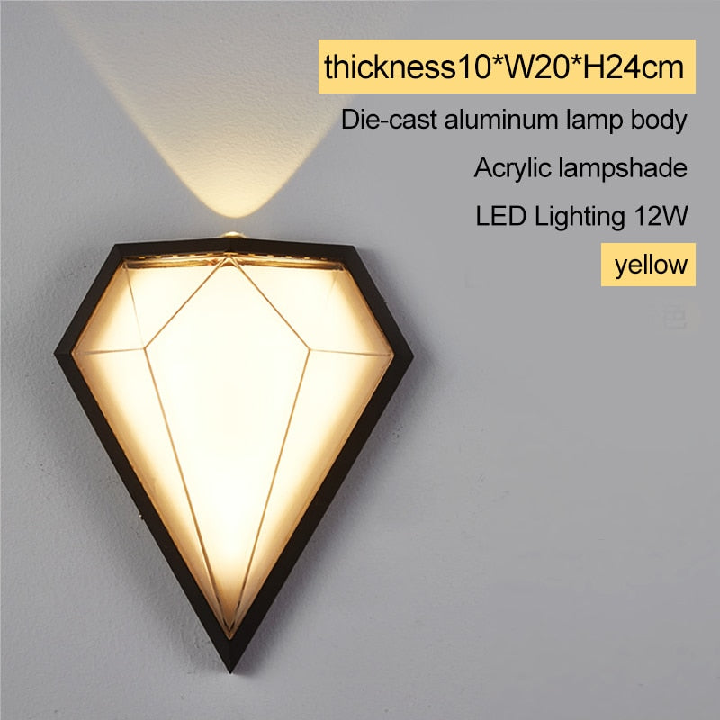 Outdoor Wall Light Modern Diamond Porch Waterproof LED